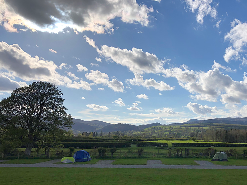 view of the campsite with a couple of tents in